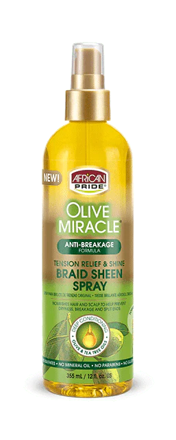 AFRICAN PRIDE OLIVE MIRACLE TENSION RELIEF & SHINE BRAID SHEEN SPRAY 12OZ - Beautylicious Canada