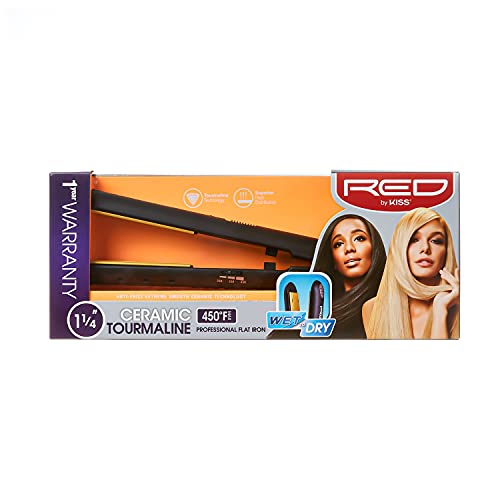 RED BY KISS PROFESSONAL FLAT IRON CERAMIC TOURMALINE 1"1/4 450F  9.5 Oz