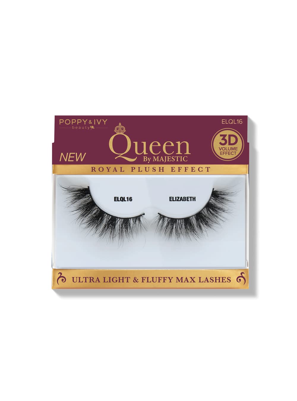 POPPY&IVY BEAUTY QUEEN 3D ULTRA LIGHT & FLUFFY MAX  LASHES ELIZABETH  ELQL16   0.4 Oz