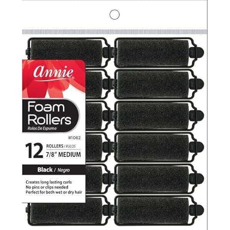 ANNIE FOAM ROLLERS 12 ROLLERS/RULOS MEDIUM 7/8" BLACK    1.02 Oz