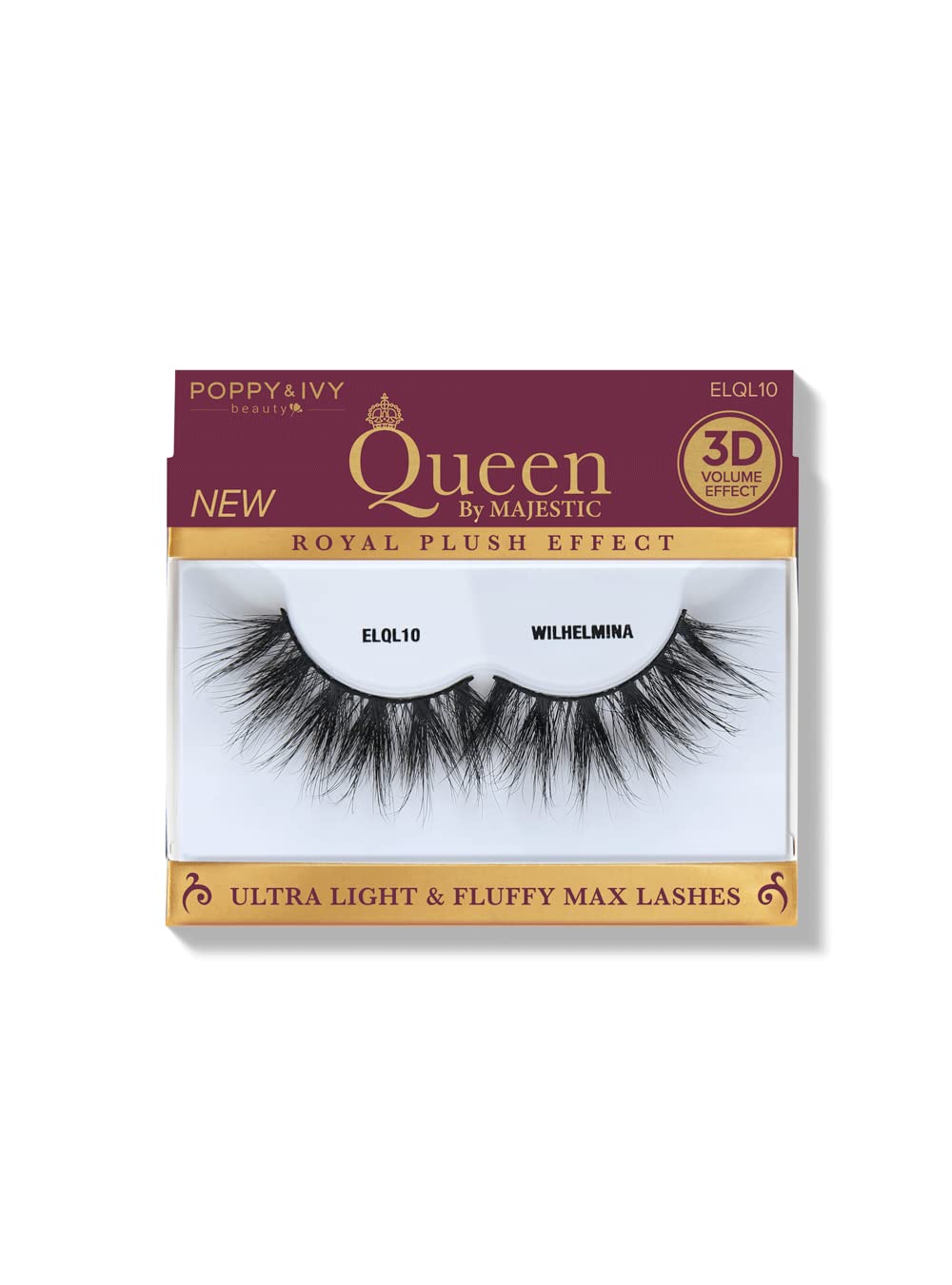 POPPY&IVY BEAUTY QUEEN 3D ULTRA LIGHT & FLUFFY MAX  LASHES WILHELMINA ELQL10    0.4 Oz