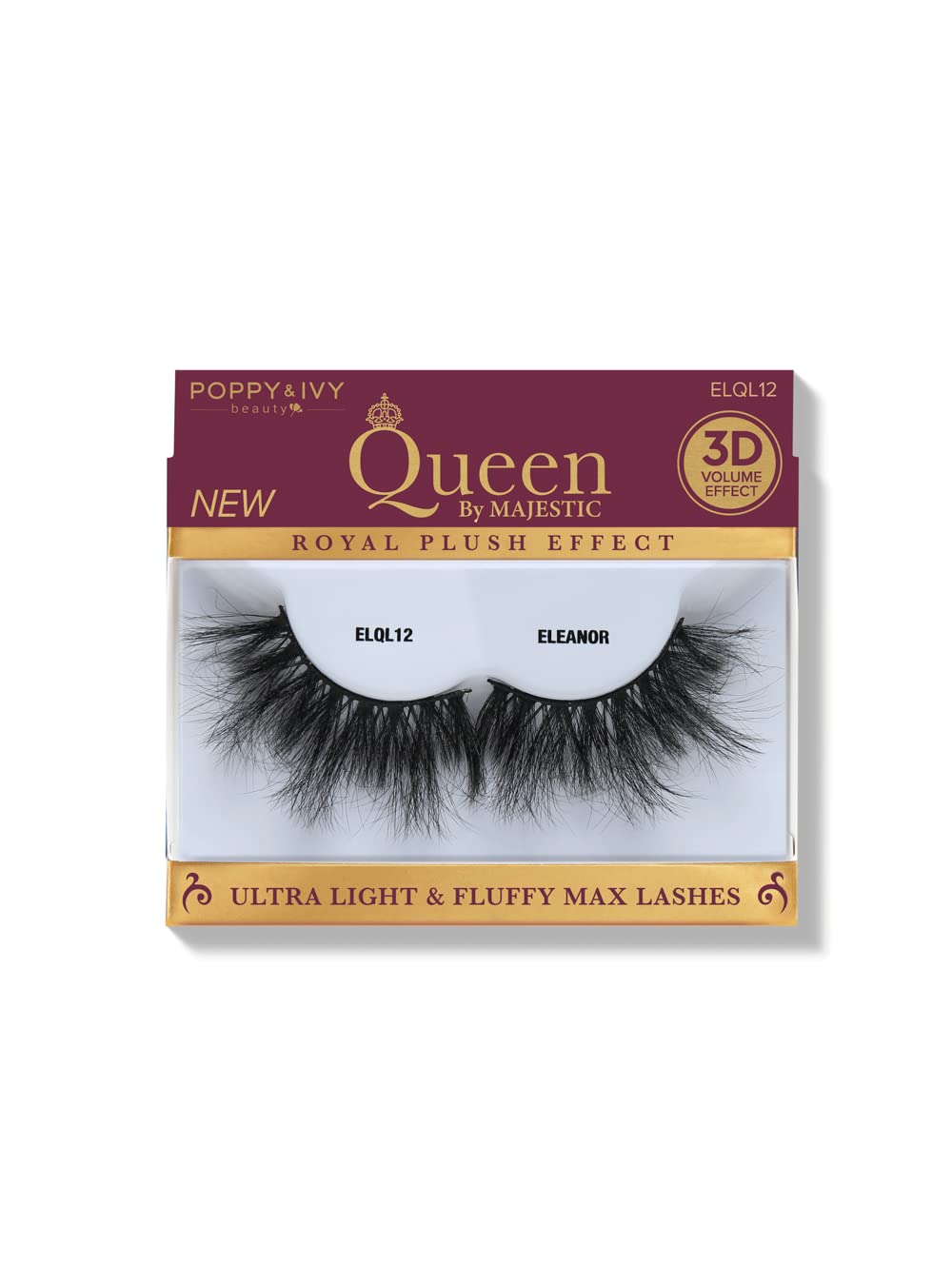 POPPY&IVY BEAUTY QUEEN 3D ULTRA LIGHT & FLUFFY MAX  LASHES ELEANORE  ELQL12    0.4 Oz