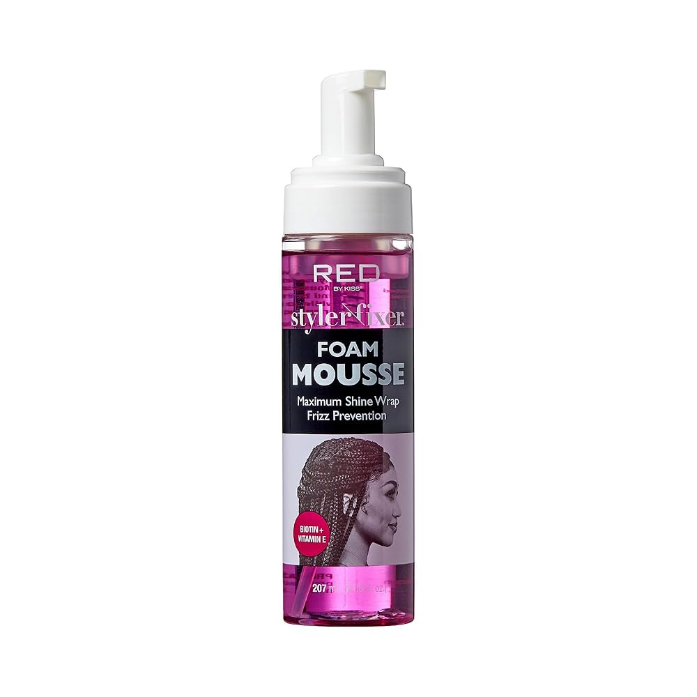 RED BY KISS FOAM MOUSSE MAXIMUM SHINE WRAP FRIZZ PREVENTION  7.Oz