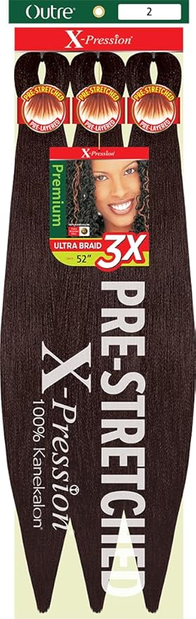 OUTRE X_PRESSION BRAID 3X_ PRE STRETCHED BRAID 52" COLOR 2 DARK BROWN   5.0 Oz