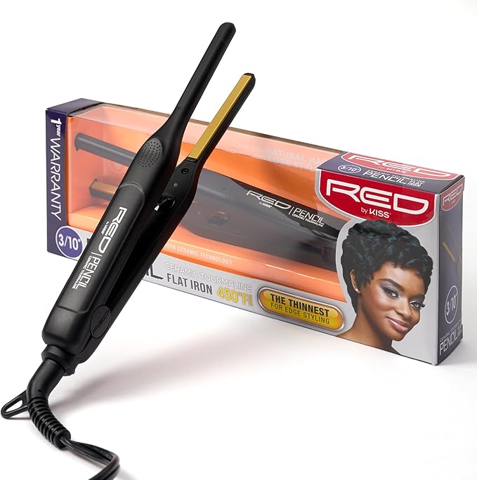 RED BY KISS CERAMIC TOURMALINE FLAT IRON BENCIL 3/10" 450F   9.6 Oz