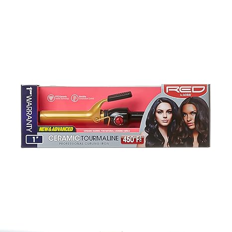 RED BY KISS CERAMIC TOURMALINE PROFESSIONAL CURLING IRON 1"  450F   18.3 Oz