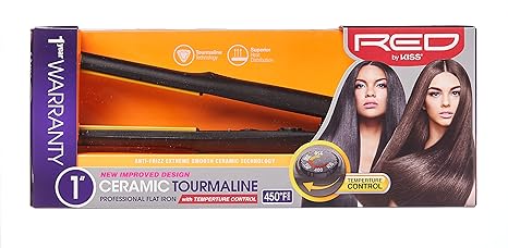 RED BY KISS PROFESSONAL FLAT IRON CERAMIC TOURMALINE 1" 450F  8.5 Oz
