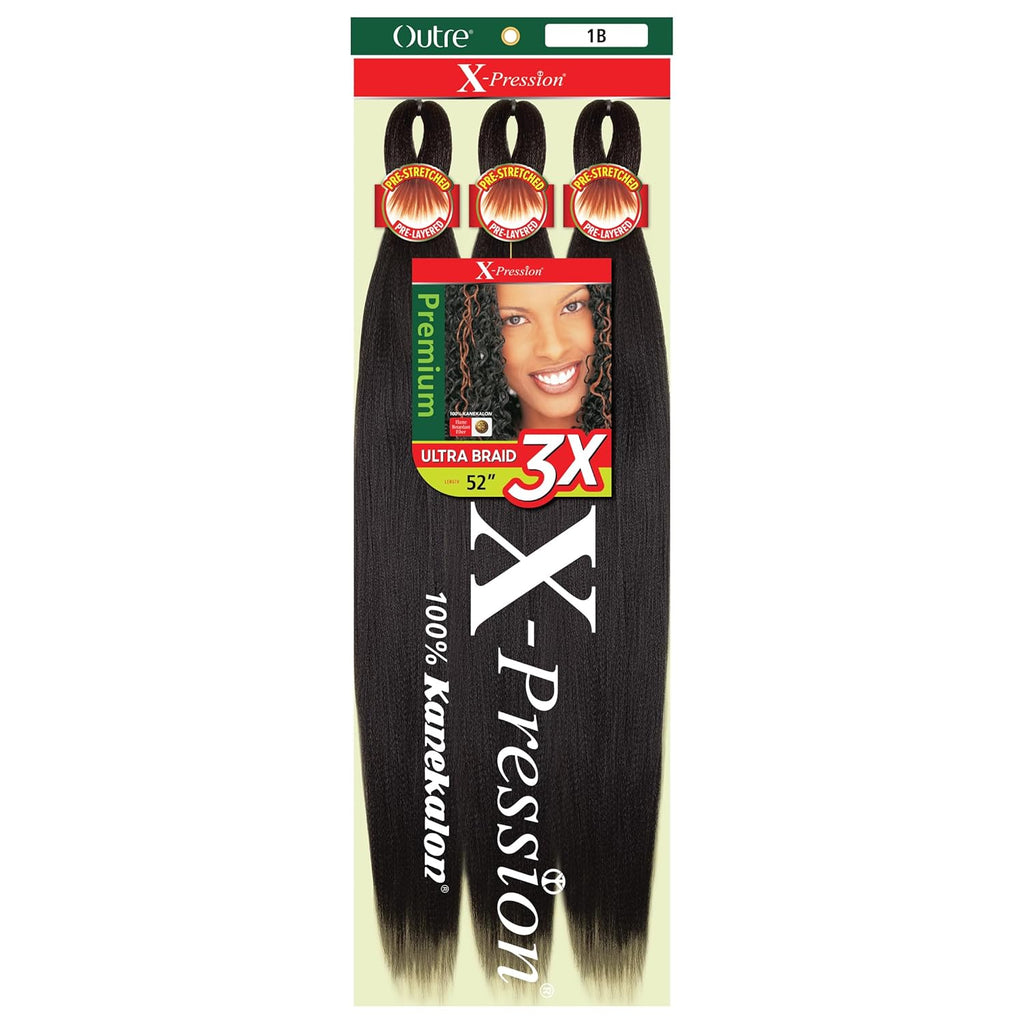 OUTRE X_PRESSION BRAID 3X_ PRE STRETCHED BRAID 52" COLOR 1B OFF BLACK    5.0 Oz