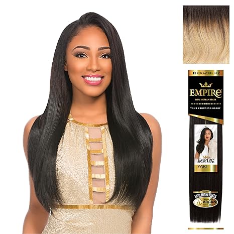 SENSATIONNEL EMPIRE HUMAN HAIR YAKI 12" COLOR  T1B/613  8.0 Oz