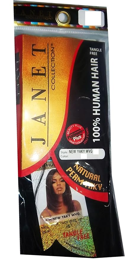 JANET COLLECTION HUMAN HAIR NATURAL PERM YAKY 10"s  COLOR 1B OFF BLACK   4.5 Oz