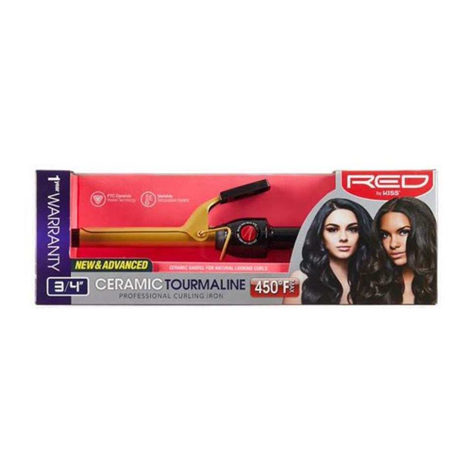 RED BY KISS CERAMIC TORMALINE PROFESSIONAL CURLING IRON 3/4"  450F   17.8 Oz