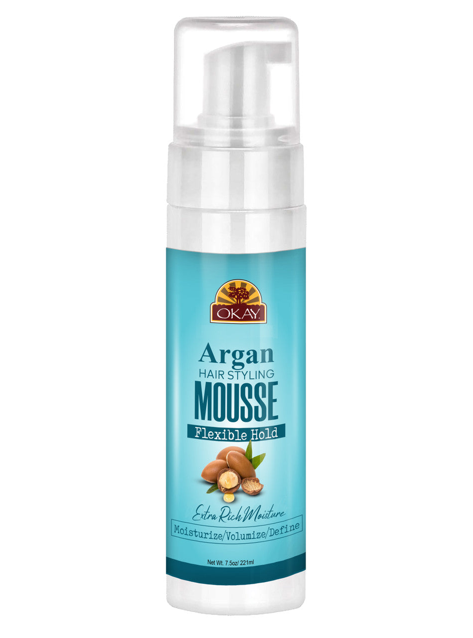 OKAY ARGAN HAIR STYLING MOUSSE FLEXIBLE HOLD  7.5 Oz