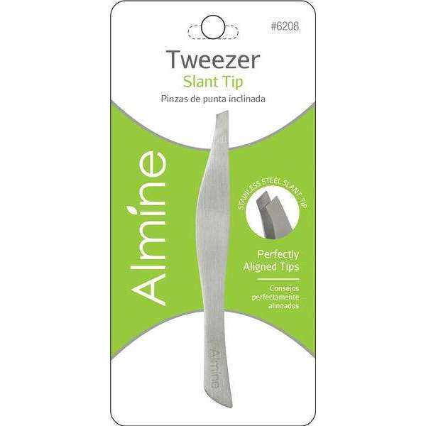 Almine Stainless Steel Slant Tip Tweezers *6208 - Beautylicious Canada