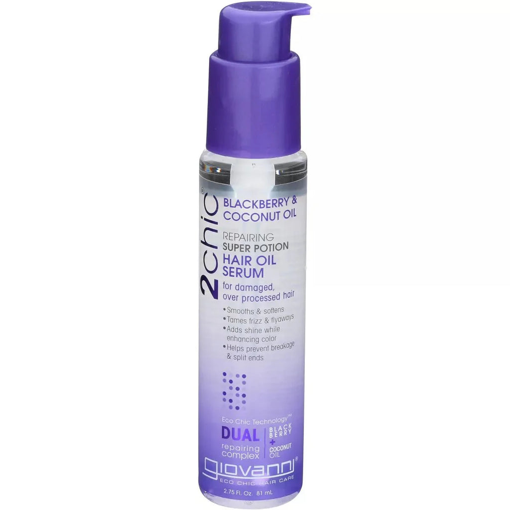 GIOVANNI ECO CHIC HAIR CARE, 2CHIC REPAIRING SUPER POTION HAIR OIL SERUM WITH BLACKBERRY & COCONUT OIL, 2.75 oz - Beautylicious Canada
