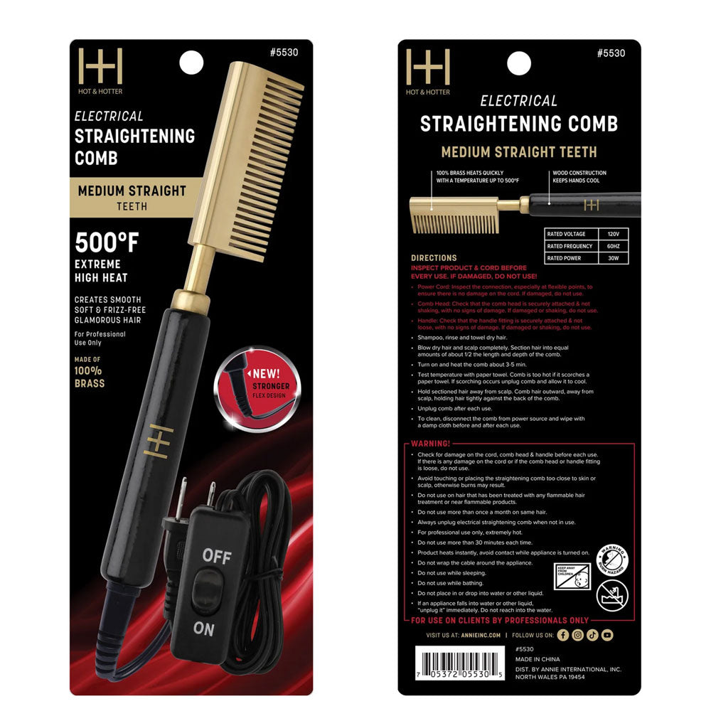 HOT&HOTTER ELECTRICAL STRAIGTENING COMB MEDIUM STRAIGHT TEETH #5530   14.2 Oz