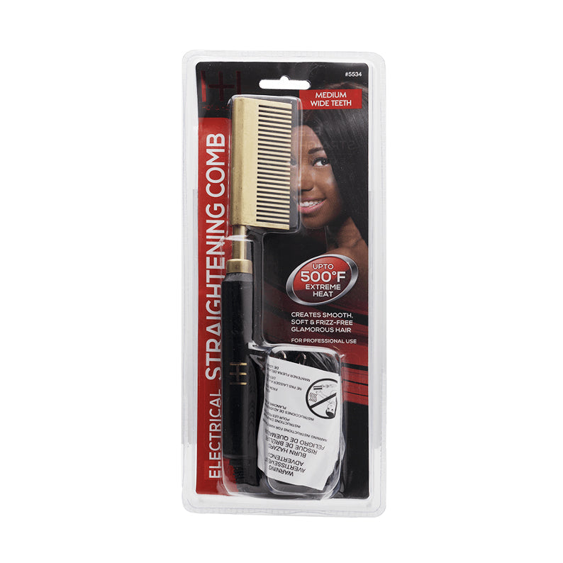 HOT&HOTTER ELECTRICAL STRAIGTENING COMB MEDIUM STRAIGHT TEETH #5534   14.2 Oz
